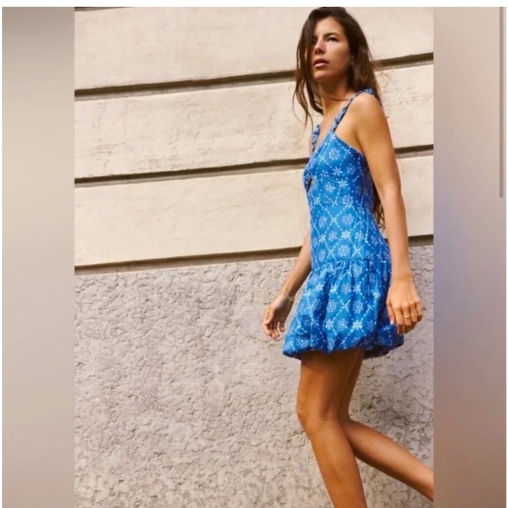 NWT Zara Openwork Embroidery Blue Mini Dress